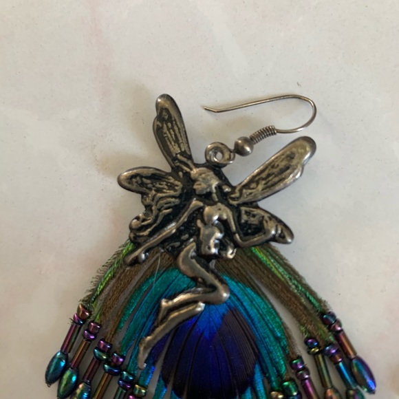 Peacock feather fairy earrings - Picture 3 of 7